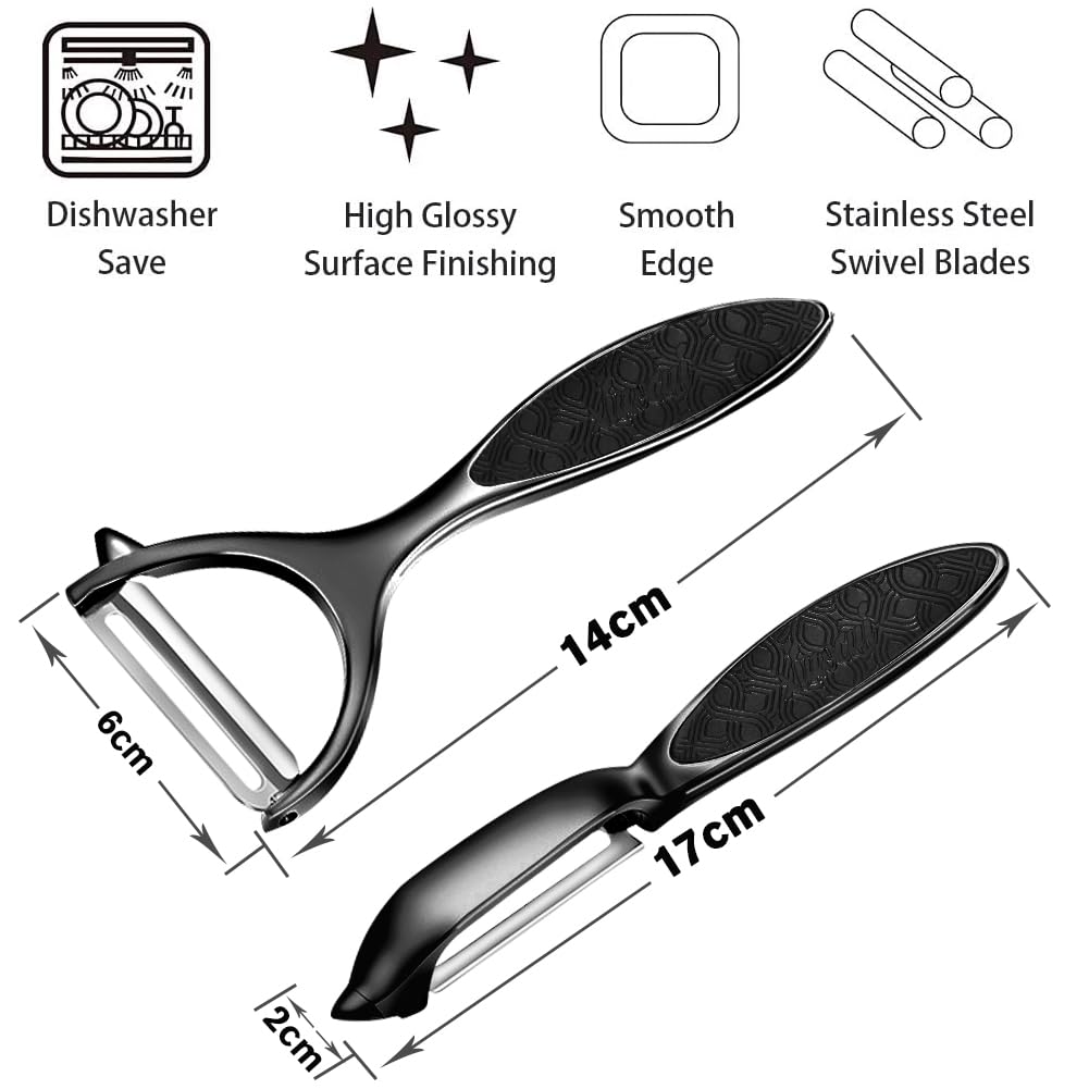 Vegetable Peeler, Potato Peelers for Kitchen Stainless Steel Multi-function Set Fruit Peeler For Kitchen and Household Tools Y & I Shape Swivel Blades for Fruit Vegetables(Black)