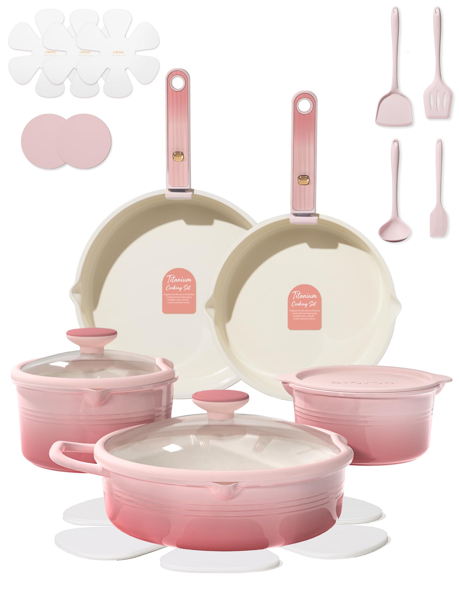 CAROTE 20Pcs Titanium Cookware Set, Pots and Pans Set Non Stick, Kitchen Cooking Set with Detachable Handle, Non Toxic Induction Cookware, Dishwasher/Oven Safe