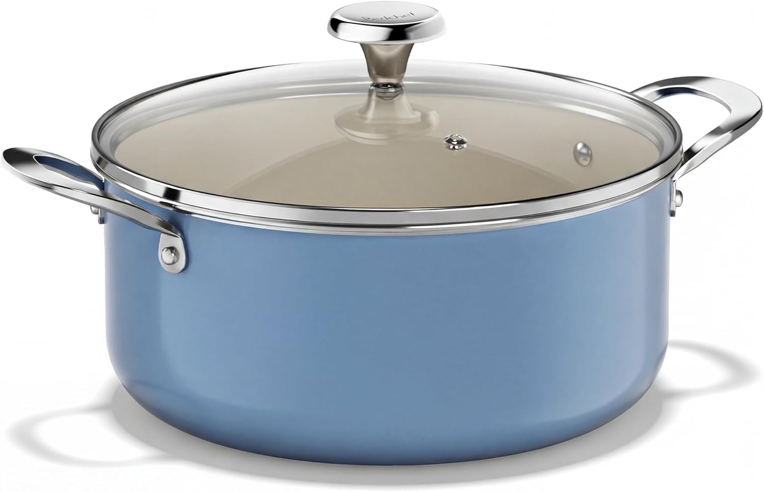 Redchef 5 QT Ceramic Stock Pot with Lid, 8 inch Cooking Pan Non Toxic with Stay Cool Handle for Induction, Dishwasher/Oven Safe, PFAS PFOA & PTFE Free (Blue)