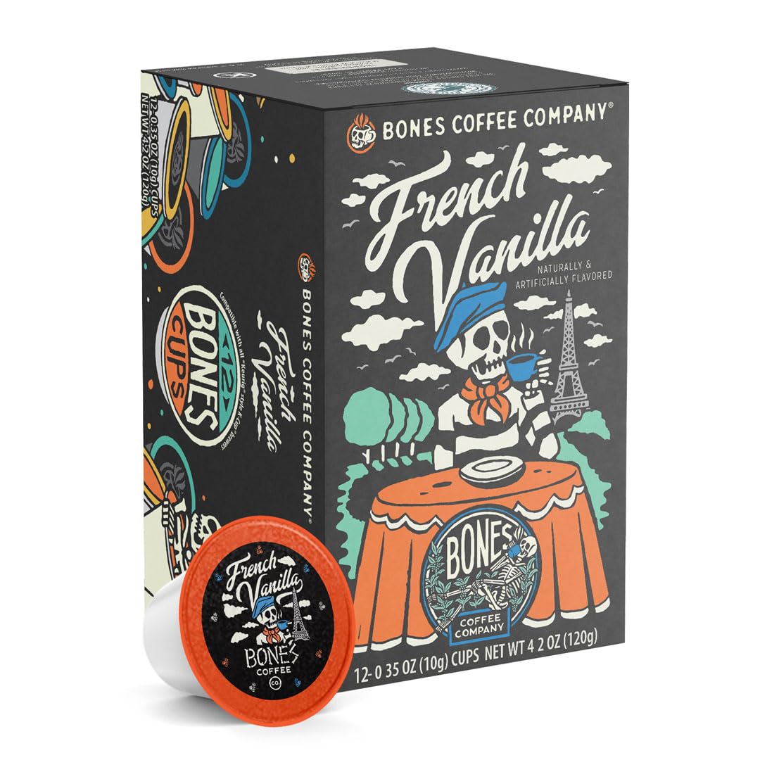 Bones Coffee Company Flavored Coffee Bones Cups Highland Grog Butterscotch Caramel | 12ct Single-Serve Coffee Pods Compatible with Keurig 1.0 & 2.0 Keurig Coffee Maker