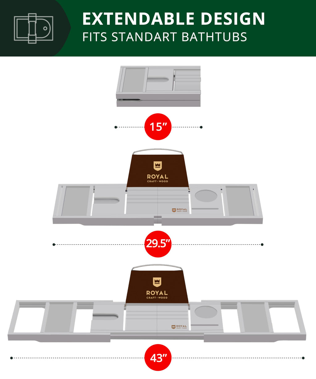 ROYAL CRAFT WOOD Premium Foldable Bathtub Tray Caddy - Wood Bath Tray for Tub, Bamboo Shelf, Expandable Bath Table Trays, Bathtub & Bathroom Accessories for New Home & Mothers, Birthday Gifts for Mom