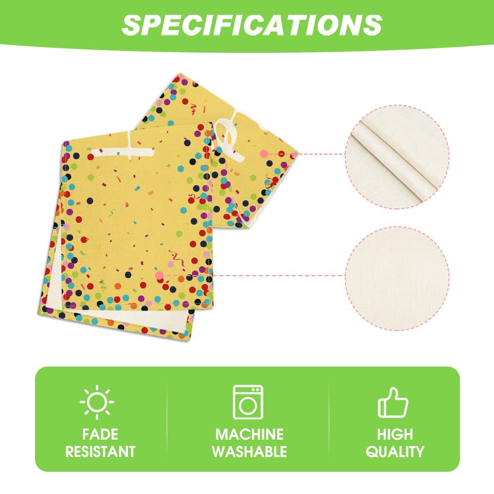 Artoid Mode Polka Dot Beige Happy Birthday Table Runner, Seasonal Kitchen Dining Table Decoration for Home Party Decor 13x72 Inch