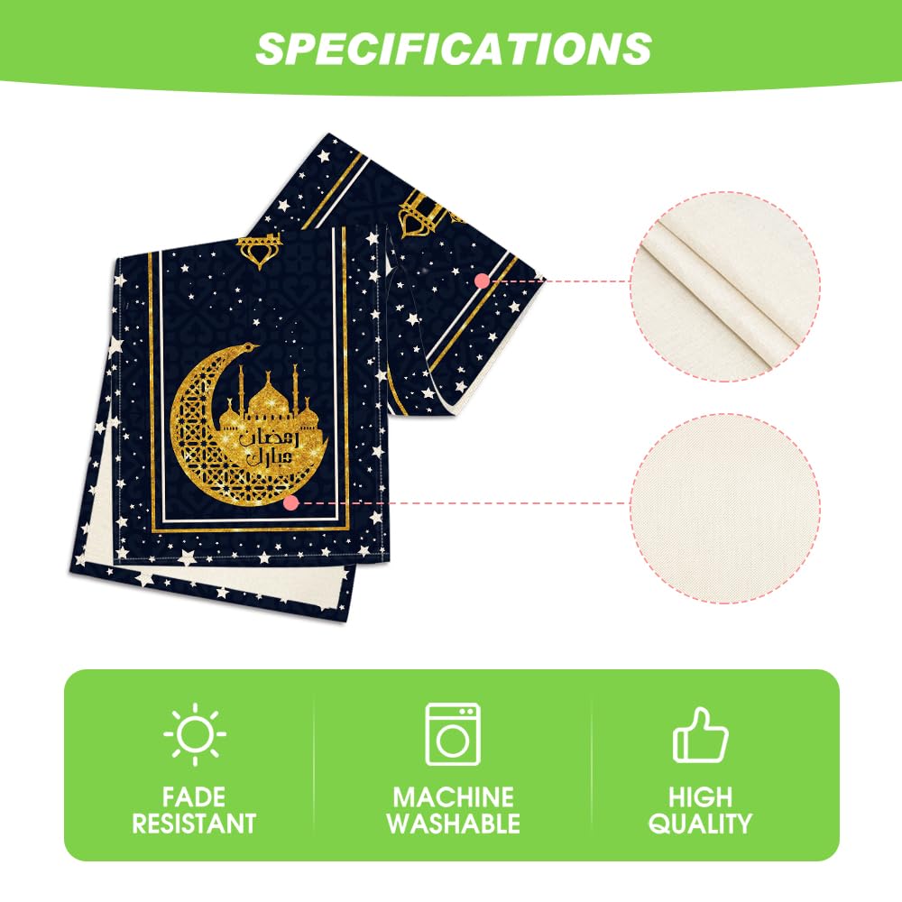 Artoid Mode Black Moon Star Gloden Ramadan Table Runner, Seasonal Summer Holiday Kitchen Dining Table Decoration for Home Party Decor 13 x 72 Inch