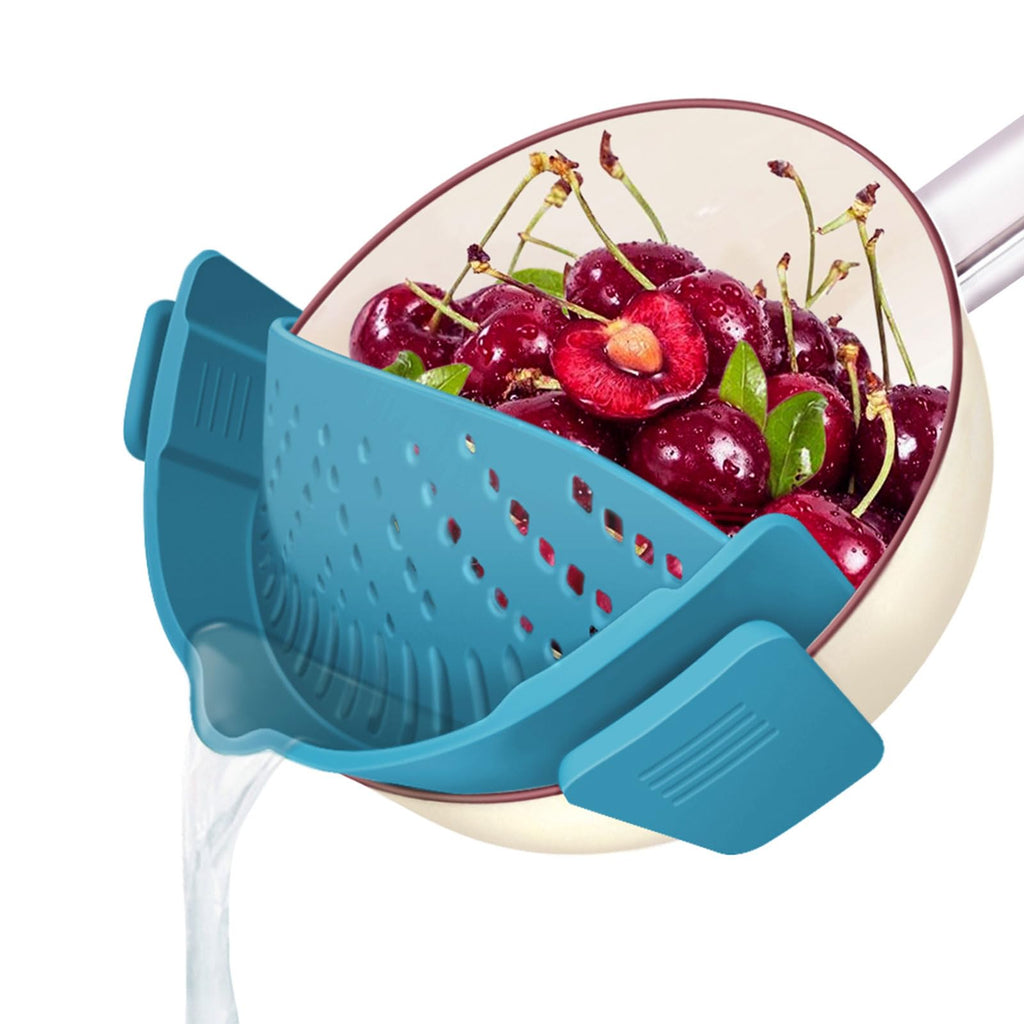 YEVIOR Clip on Strainer for Pots Pan Pasta,Silicone Food Pan Strainer | Food-grade BPA-free,Kitchen Food Strainer for Spaghetti, Pasta,Vegetable Fruits Fits All Bowls and Pots (Green)