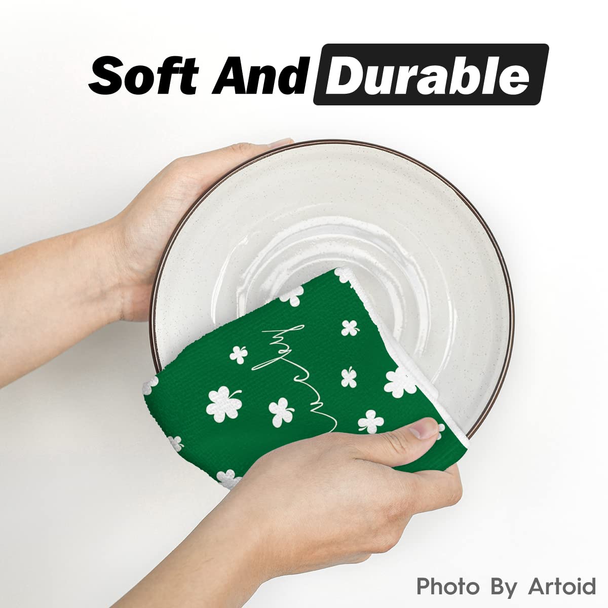 Artoid Mode Green Clover Shamrock Lucky St. Patrick's Day Kitchen Towels Dish Towels, 18x26 Inch Seasonal Decoration Hand Towels Set of 4