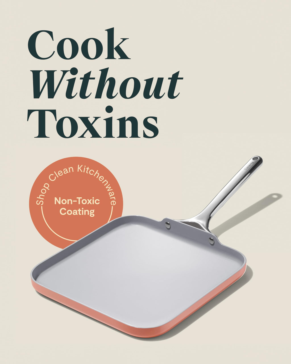 Caraway Square Griddle Pan - 11” Square Pan - Non-Stick Ceramic Coated - Non Toxic, PTFE & PFOA Free - Oven Safe & Compatible with All Stovetops - Gray