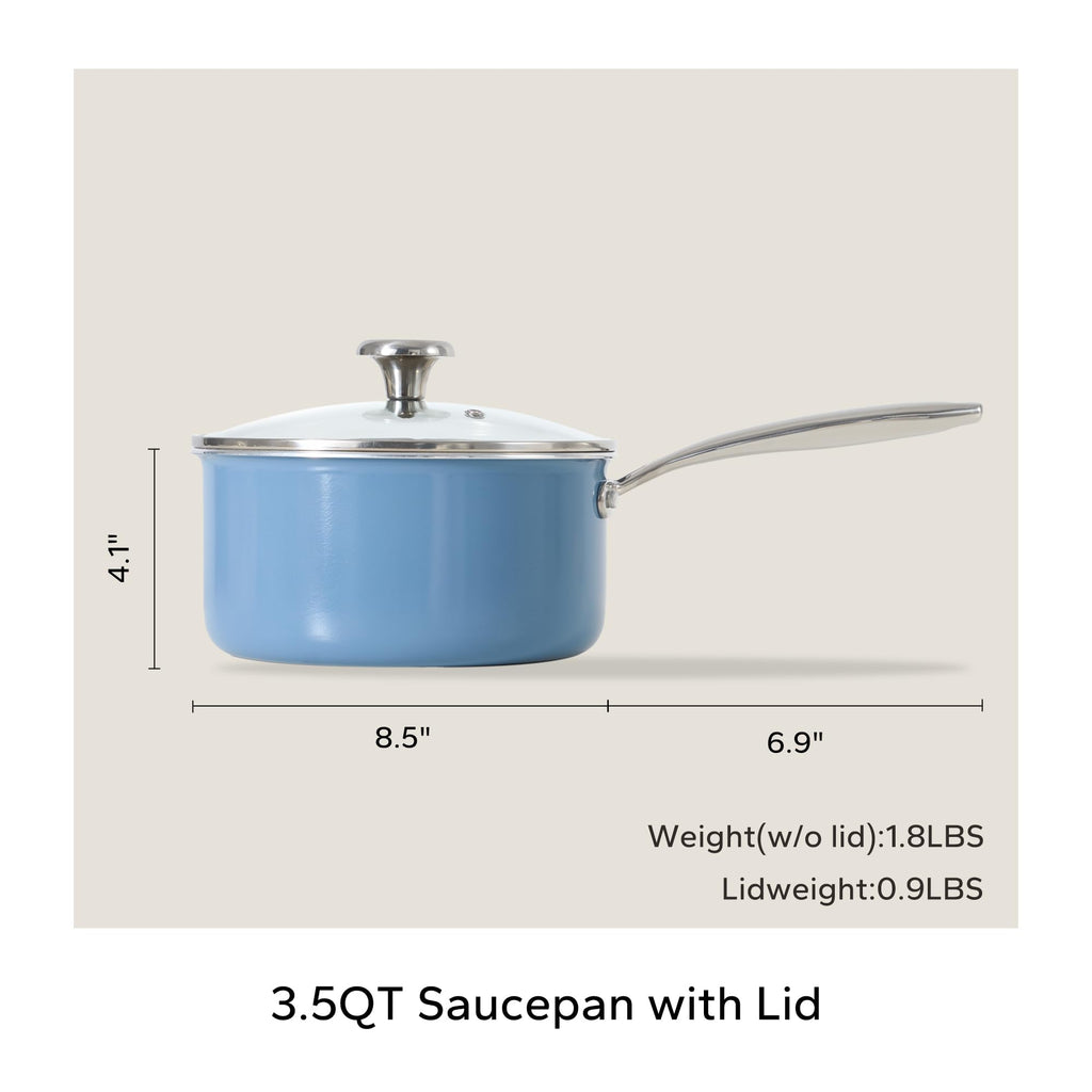 Redchef Nonstick Ceramic Sauce Pan with Lid, 2.5QT Small Cooking Pot with Stay-Cool Handle, Kitchen Non Toxic Soup Pot, PTFE & PFOA Free, Oven & Dishwasher Safe, Compatible with All Stovetops-Blue