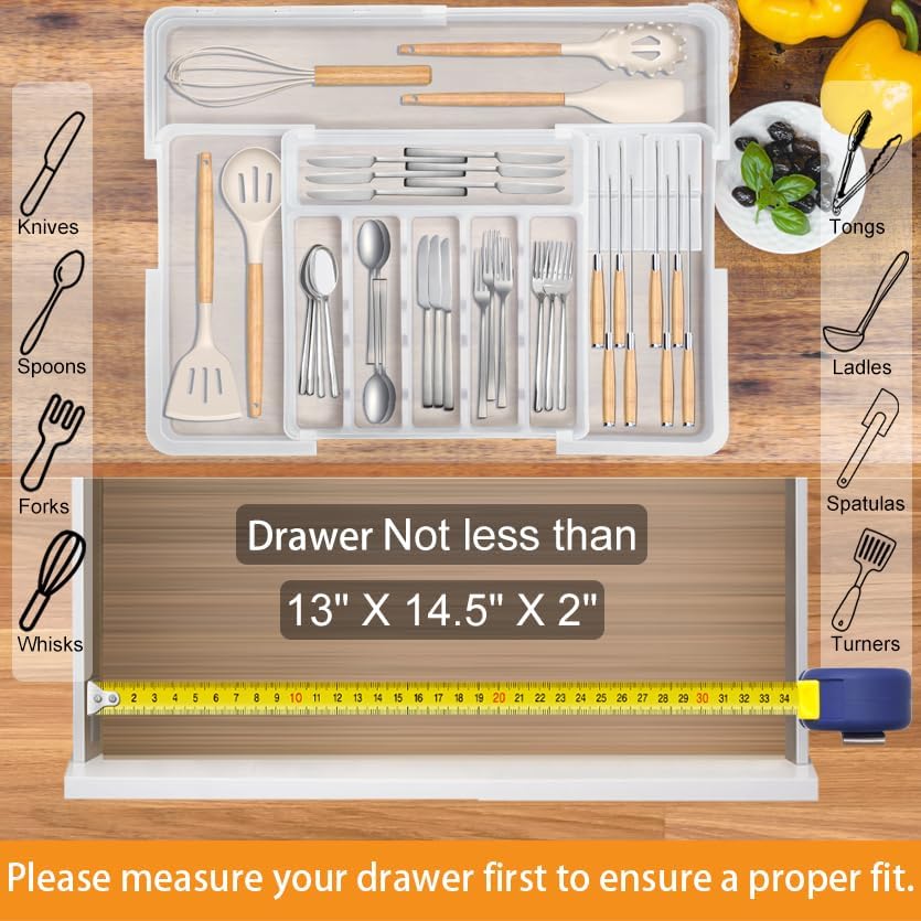 Homecor Silverware Organizer + Utensil Drawer Organizer for Kitchen White