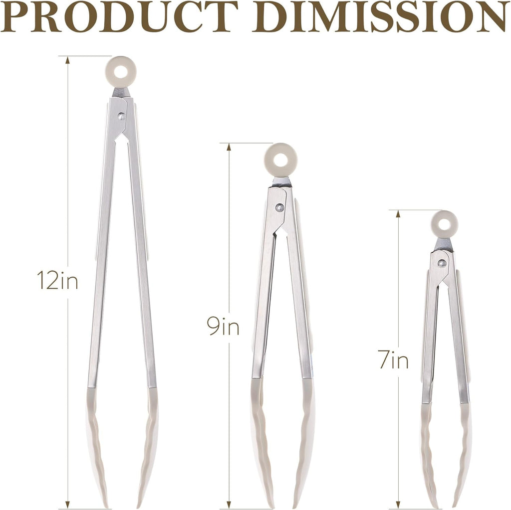 CAROTE Tongs for Cooking Heat Resistant Stainless Steel Kitchen Tongs with Non Scratch Silicone Tips, Perfect for Nonstick Cookware, BBQ Tongs Set of 3 (7"+9"+12")