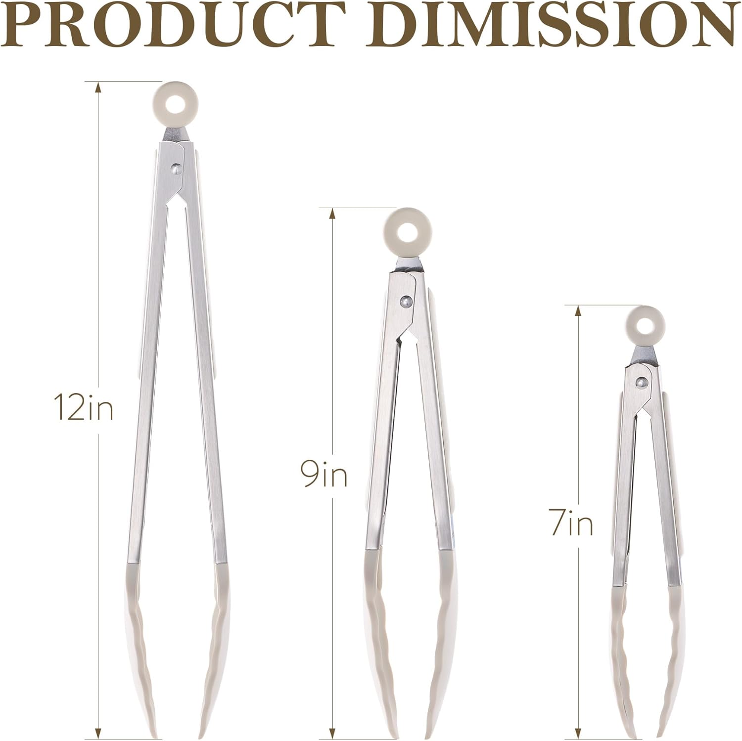 CAROTE Tongs for Cooking Heat Resistant Stainless Steel Kitchen Tongs with Non Scratch Silicone Tips, Perfect for Nonstick Cookware, BBQ Tongs Set of 3 (7"+9"+12")