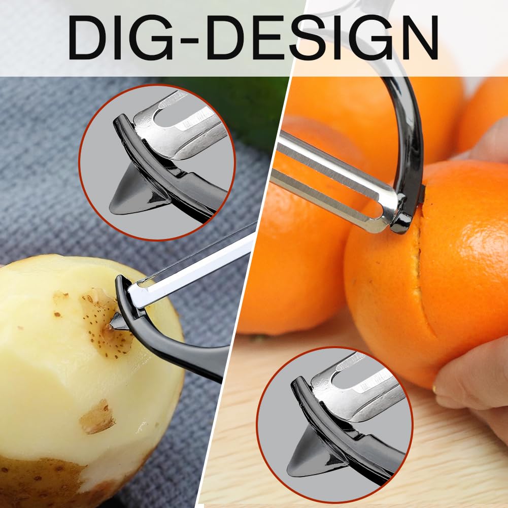 Vegetable Peeler, Potato Peelers for Kitchen Stainless Steel Multi-function Set Fruit Peeler For Kitchen and Household Tools Y & I Shape Swivel Blades for Fruit Vegetables(Black)
