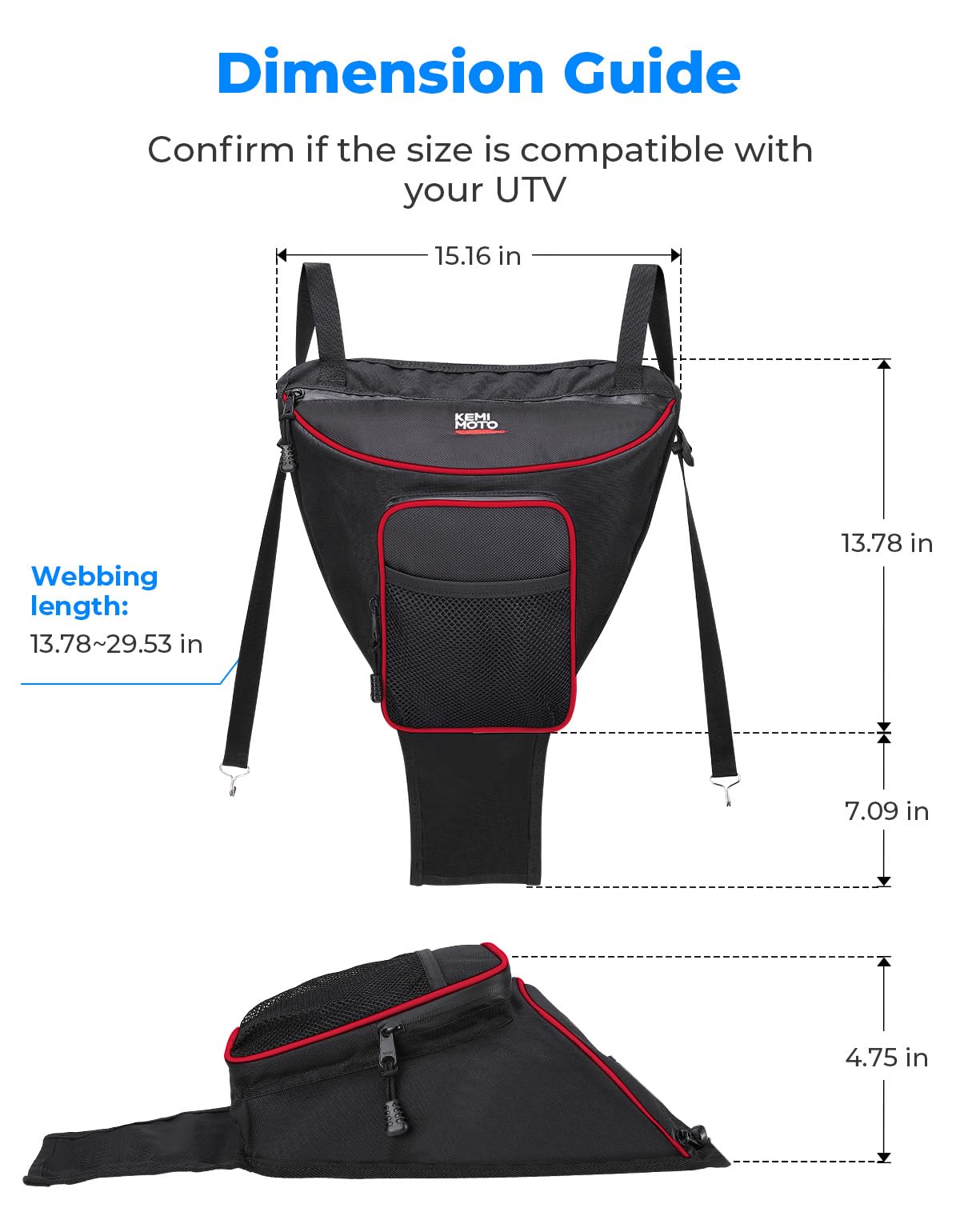 KEMIMOTO UTV Center Storage Bag UTV Cab Pack Center Seat Bag Compatible with Polaris RZR XP 1000 Turbo S 900 570 800 2014-2023 Storage Accessories 1680D High-Density with Multiple Pockets Easy Install