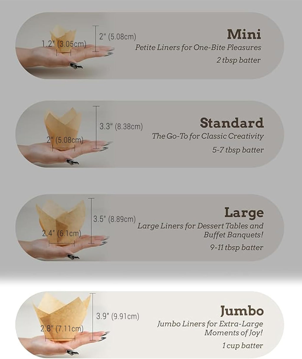 100pcs Natural Jumbo Tulip Cupcake Liners for Baking, Unbleached Cupcake Liner, Greaseproof Parchment Paper Muffin Liners, Tulip Muffin Liners for Party, Christmas, Valentines