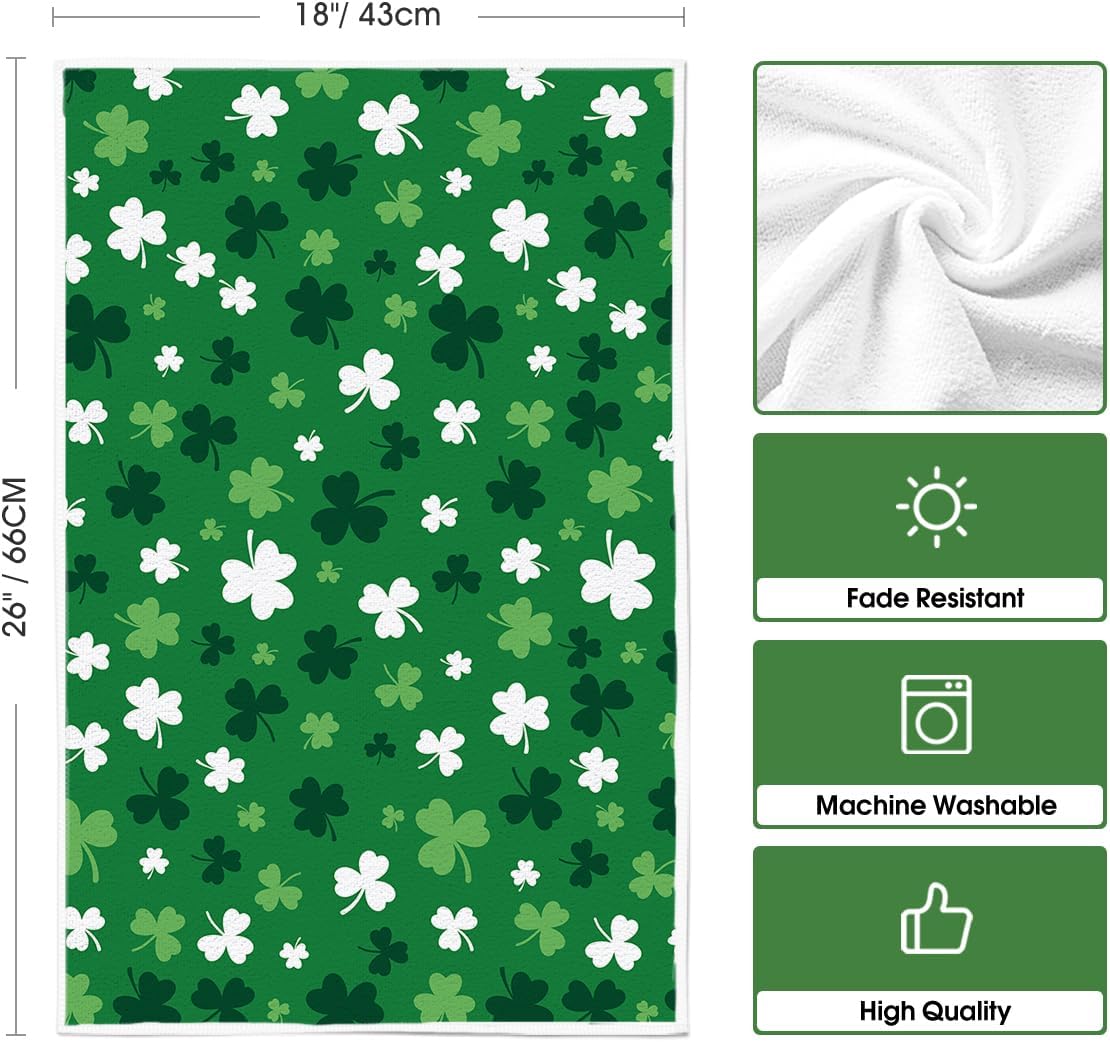 Artoid Mode Green Clover Shamrock St. Patrick's Day Kitchen Towels Dish Towels, 18x26 Inch Farmhouse Holiday Spring Decoration Hand Towels Set of 2