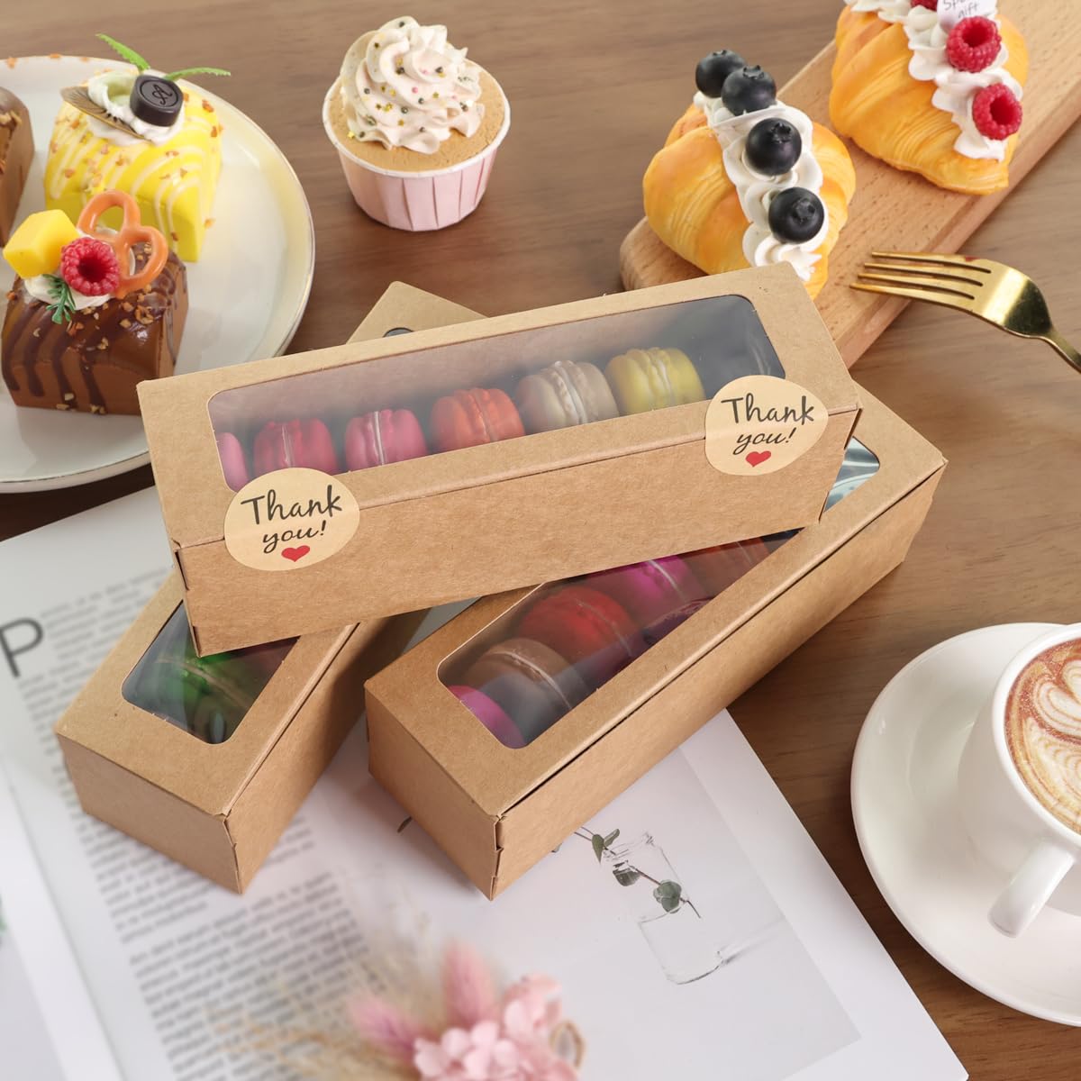 Valentine Gift 36 Pack Macaron Boxes for 5-7 Macarons Container Packaging Strawberry Candies Sweets Boxes with Sticker for Gift Giving (White)