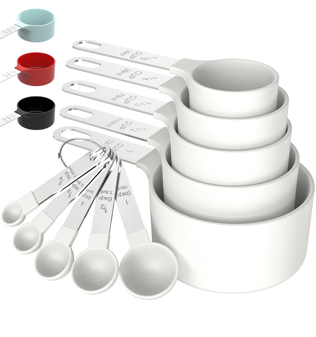 TILUCK Measuring Cups & Spoons Set, Stackable Cups and Spoons, Nesting Measure Cups with Stainless Steel Handle, Kitchen Gadgets for Cooking & Baking (Black)