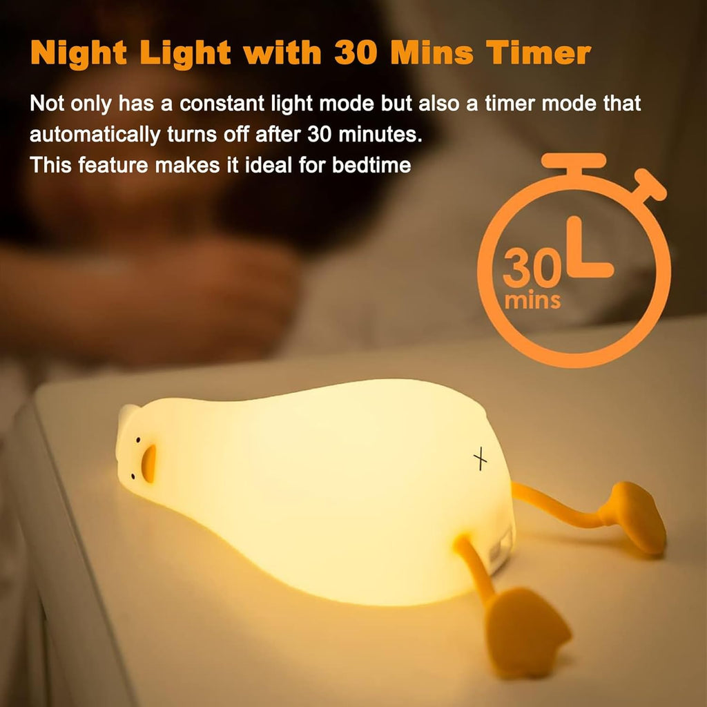 LED Lying Flat Duck Night Light, 3 Levels Dimmable Nursery Nightlight,Cute Lamps Silicone Squishy Light Up Duck, Rechargeable Bedside Touch Lamp for Breastfeeding Toddler Baby Kids Bedroom Office