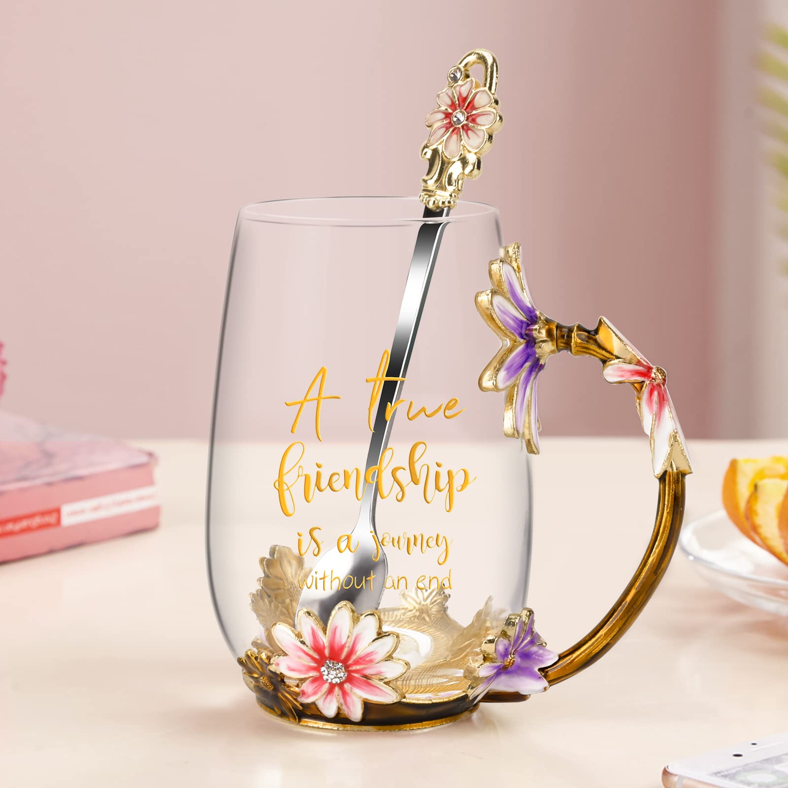 OEAGO Gifts for Mom Women Mothers Day Valentines Day Gifts Glass Coffee Enamels Mug Best Birthday Valentine's for Her Girlfriend Wife from Daughter Son Tea Cup Christmas Stocking Stuffers