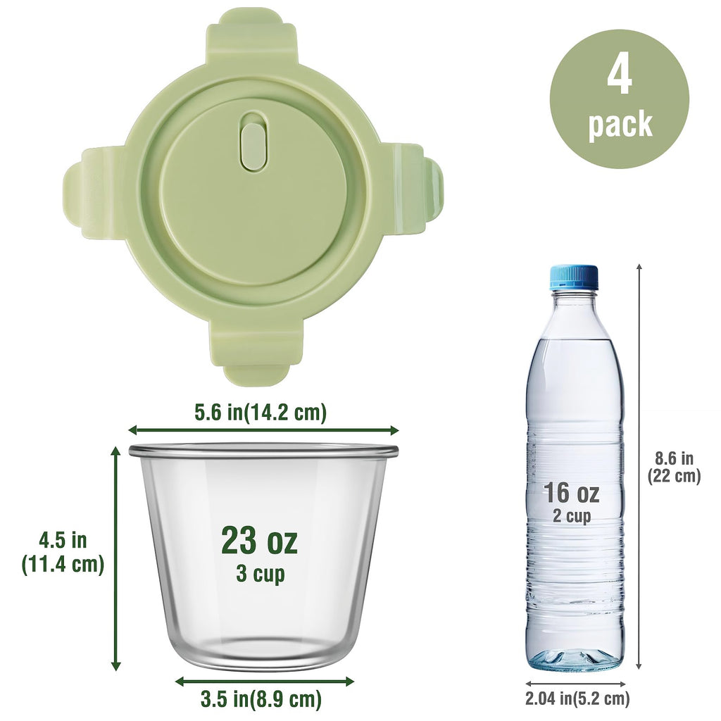 16oz Glass Meal Prep Containers, Airtight 2 Cup Glass Storage Containers with Lids, Heat-Resistant BPA-Free Borosilicate Glass Soup Container for Leftover, Microwave, Dishwasher&Freezer Safe (4 Packs)
