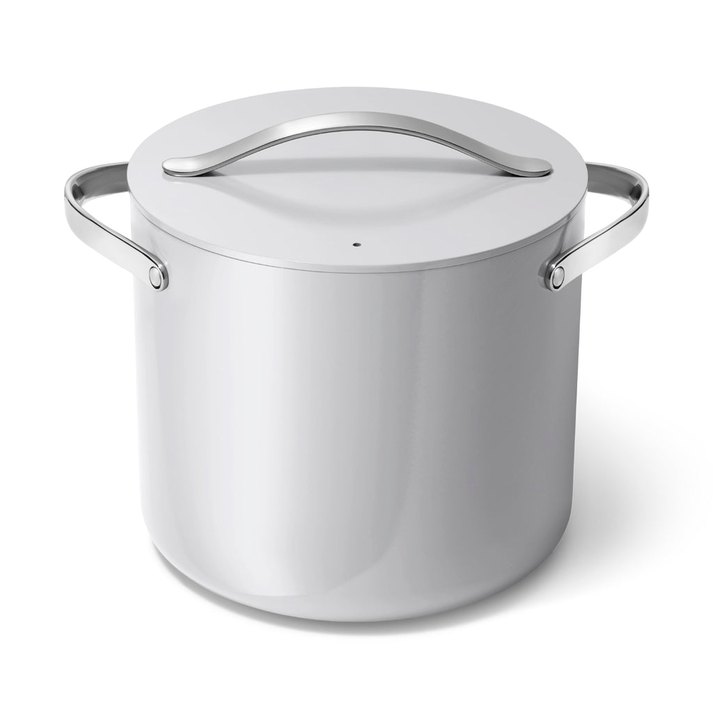 Caraway Stock Pot - 12 Qt Ceramic Coated With Lid - Free From Forever Chemicals - Large for Bigger Batches - Cream