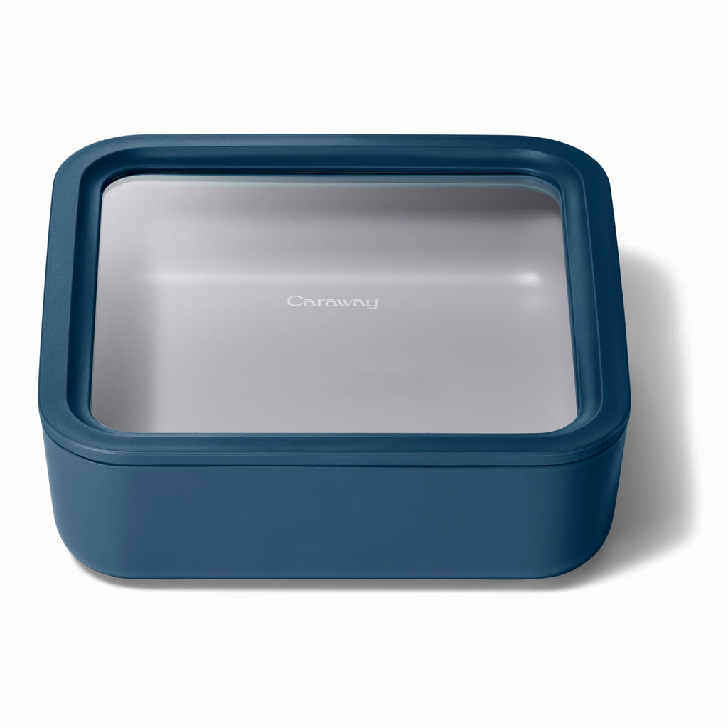 Caraway Glass Food Storage - 6.6 Cup Glass Container - Ceramic Coated Food Container - Non Stick Lunch Box Container with Lids - Dishwasher, Oven, & Microwave Safe - Cream
