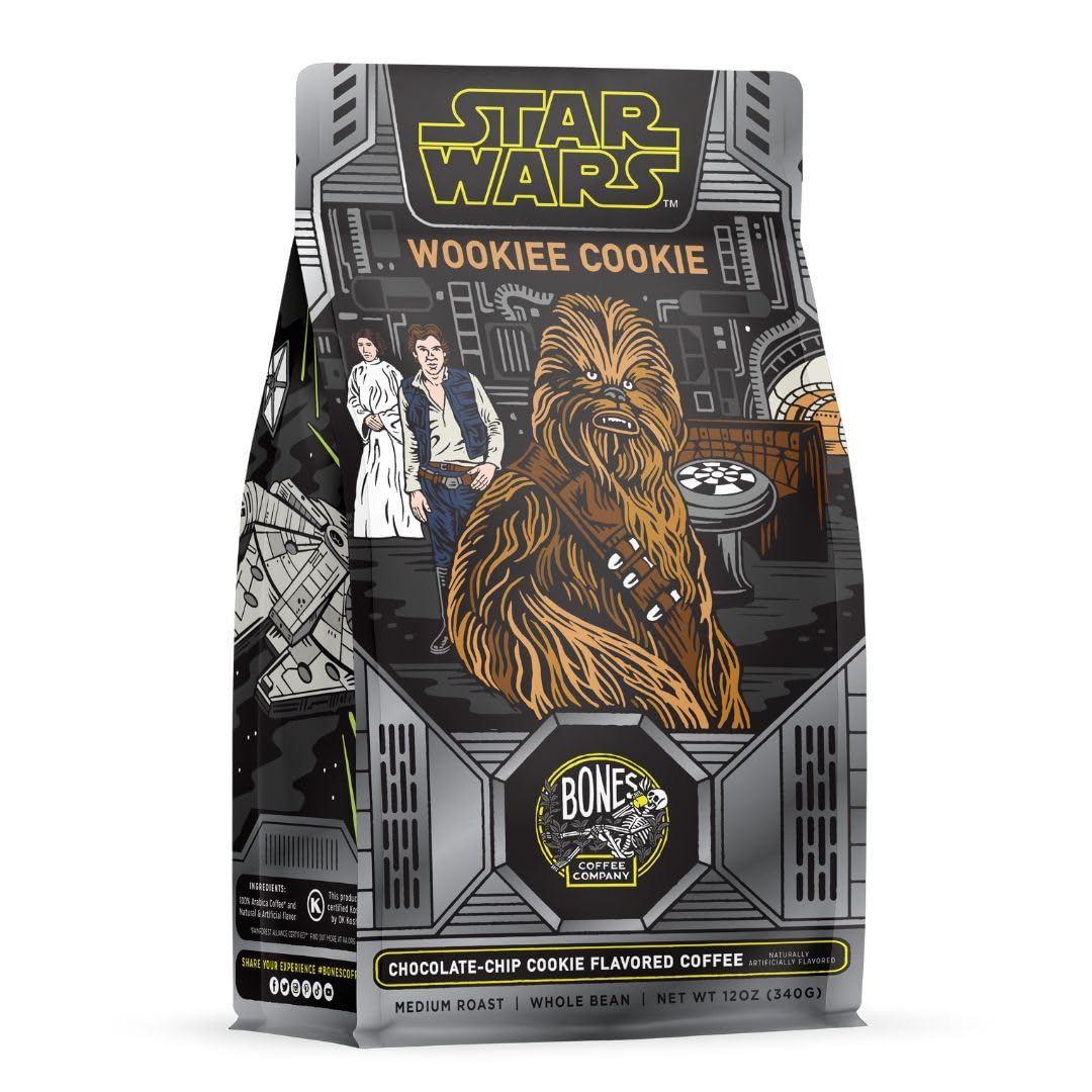 Bones Coffee Company Star Wars Wookiee Cookie Chocolate Chip Cookie Flavored Coffee, Medium Roast Low Acid Arabica Beans Compatible with Auto drip and French Press Coffee Maker, 12 Oz Ground