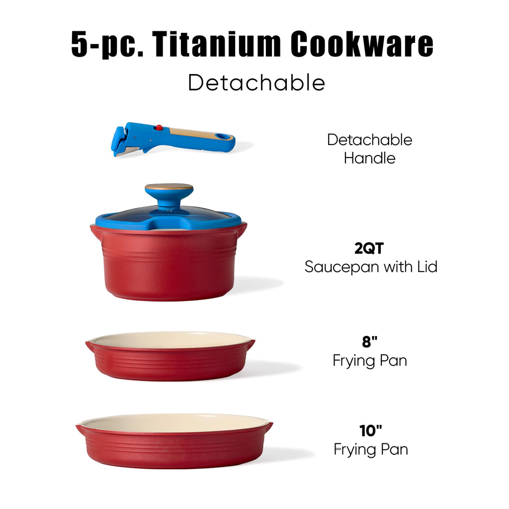 CAROTE 15pcs Pots and Pans Set Non Stick, Cookware Set Non Toxic with Detachable Handle, Induction Kitchen Cooking Set, Dishwasher/Oven Safe, RV/Camping Cookware