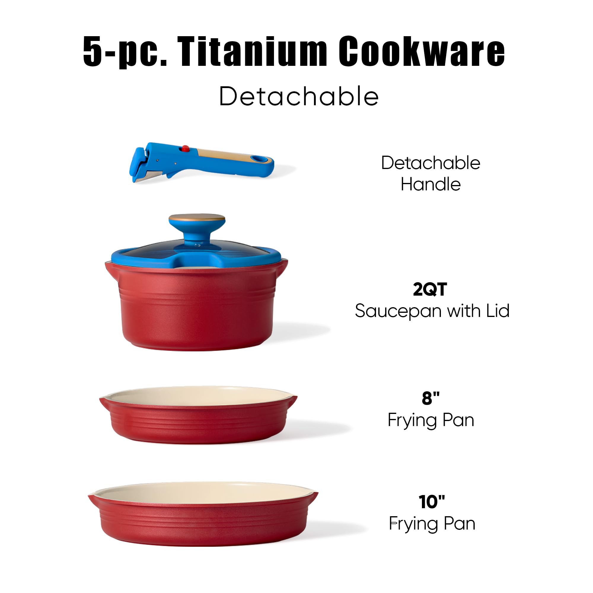 CAROTE 15pcs Pots and Pans Set Non Stick, Cookware Set Non Toxic with Detachable Handle, Induction Kitchen Cooking Set, Dishwasher/Oven Safe, RV/Camping Cookware