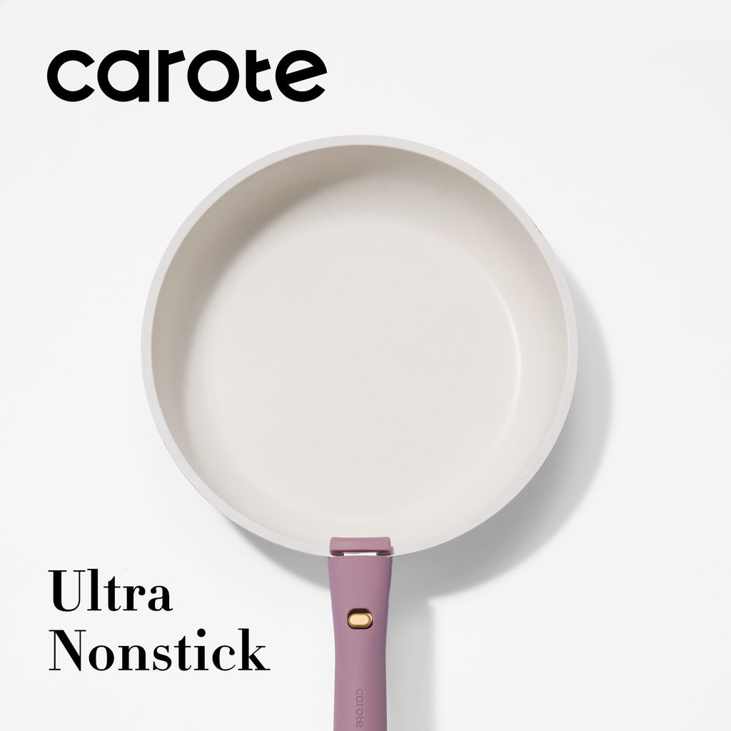 CAROTE Ceramic Pots and Pans Set Non Stick, Nonstick Kitchen Cookware Sets with Lid, Detachable Handle Sauté Pan Set, Non Toxic Frying Pan, Oven Safe, Induction Ready, Cream White