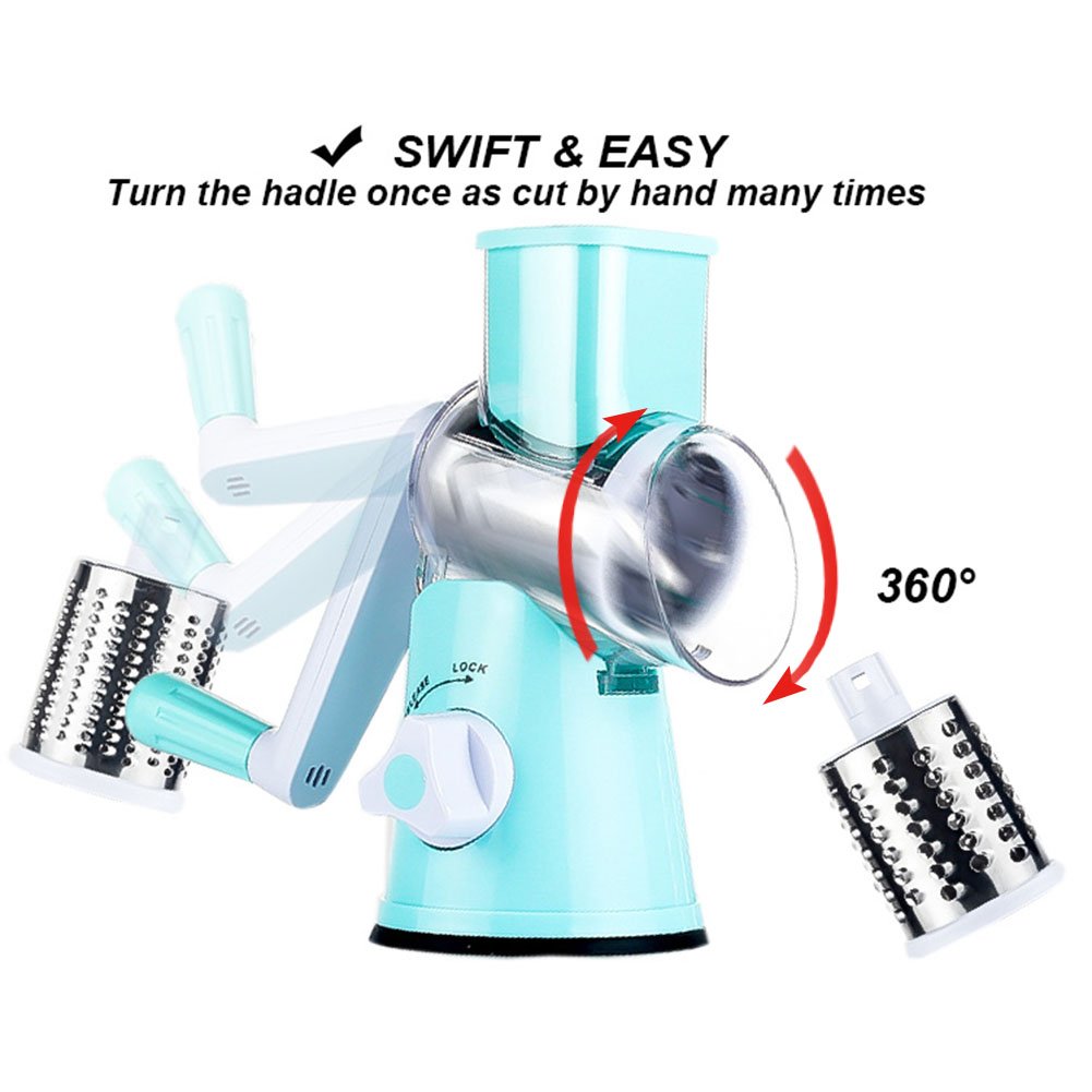 Cambom 5 in 1 Rotary Cheese Grater Hand Crank Cheese Shredder for Fresh Cheese, Vegetable, Nuts,Non-slip Suction Base, Black
