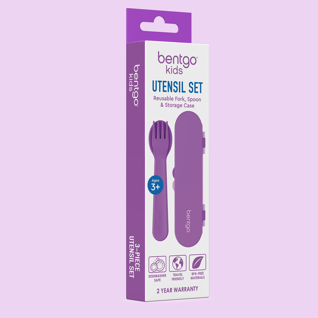 Bentgo Kids Utensil Set - Reusable Plastic Fork, Spoon & Storage Case BPA-Free Materials, Easy-Grip Handles, Dishwasher Safe Ideal for School Lunch, Travel, Outdoors (Rainbows and Butterflies)