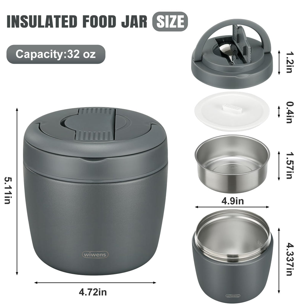 Thermo Food Jar for Hot Food Adults 32OZ Soup Thermo Lunch Containers Wide Mouth Vacuum Insulated Stainless Steel Leakproof Bento Box with Spoon (Black)