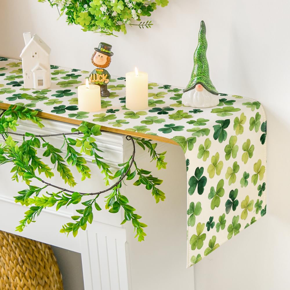 Artoid Mode Shamrock St. Patrick's Day Table Runner, Seasonal Spring Lucky Kitchen Dining Table Decoration for Home Party Decor 13 x 72 Inch