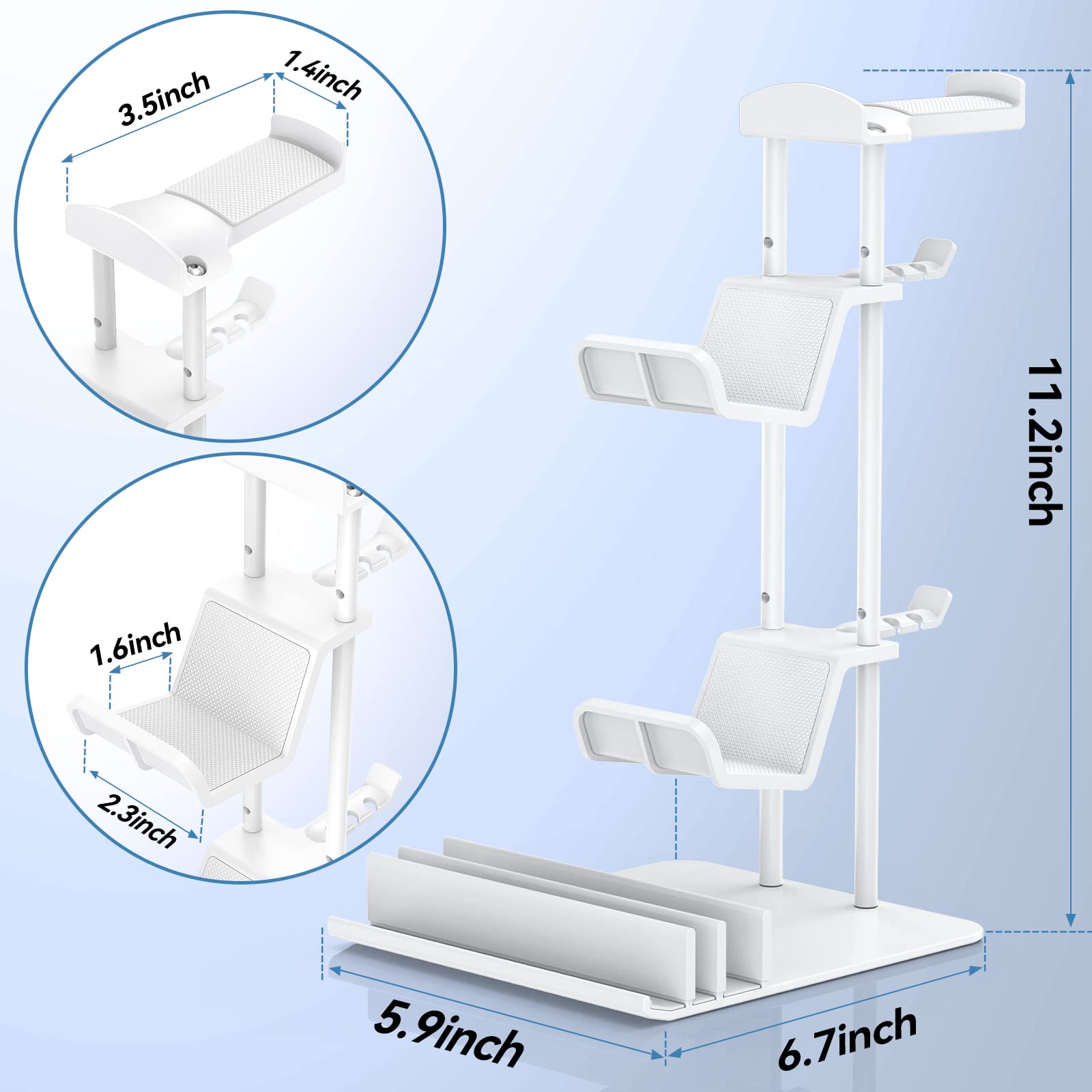 KDD Headphone Stand, Controller Holder & Headset Holder for Desk, Earphone Stand with Aluminum Supporting Bar, Universal Storage Organizer Headphones/Controller/Switch/Mobile Phone