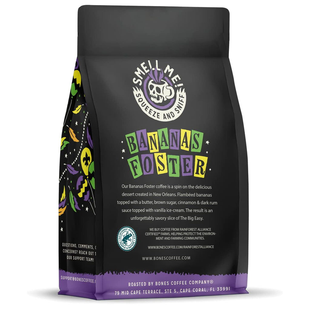 Bones Coffee Company Salty Siren, Sea Salted Caramel Chocolate Flavored Coffee, Medium Roast Low Acid Arabica Beans Compatible with Auto drip and French Press Coffee Maker, 12 Oz Whole Bean