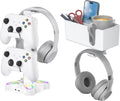 KDD Gaming RGB Headphones Stand & 4 in 1 Desk Cup Holder - Rotatable Headset Stand with 9 Light Modes - Clamp on Under Desk Headphone Hanger