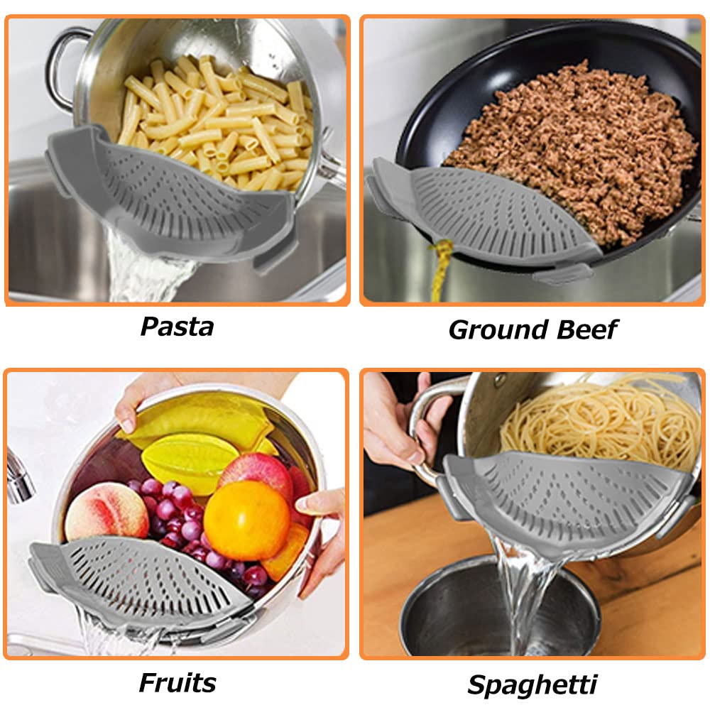 YEVIOR Clip on Strainer for Pots Pan Pasta,Silicone Food Pan Strainer | Food-grade BPA-free,Kitchen Food Strainer for Spaghetti, Pasta,Vegetable Fruits Fits All Bowls and Pots (Green)