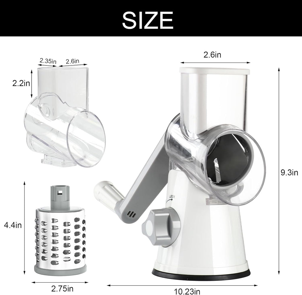 Cambom 5 in 1 Rotary Cheese Grater Hand Crank Cheese Shredder for Fresh Cheese, Vegetable, Nuts,Non-slip Suction Base, Black