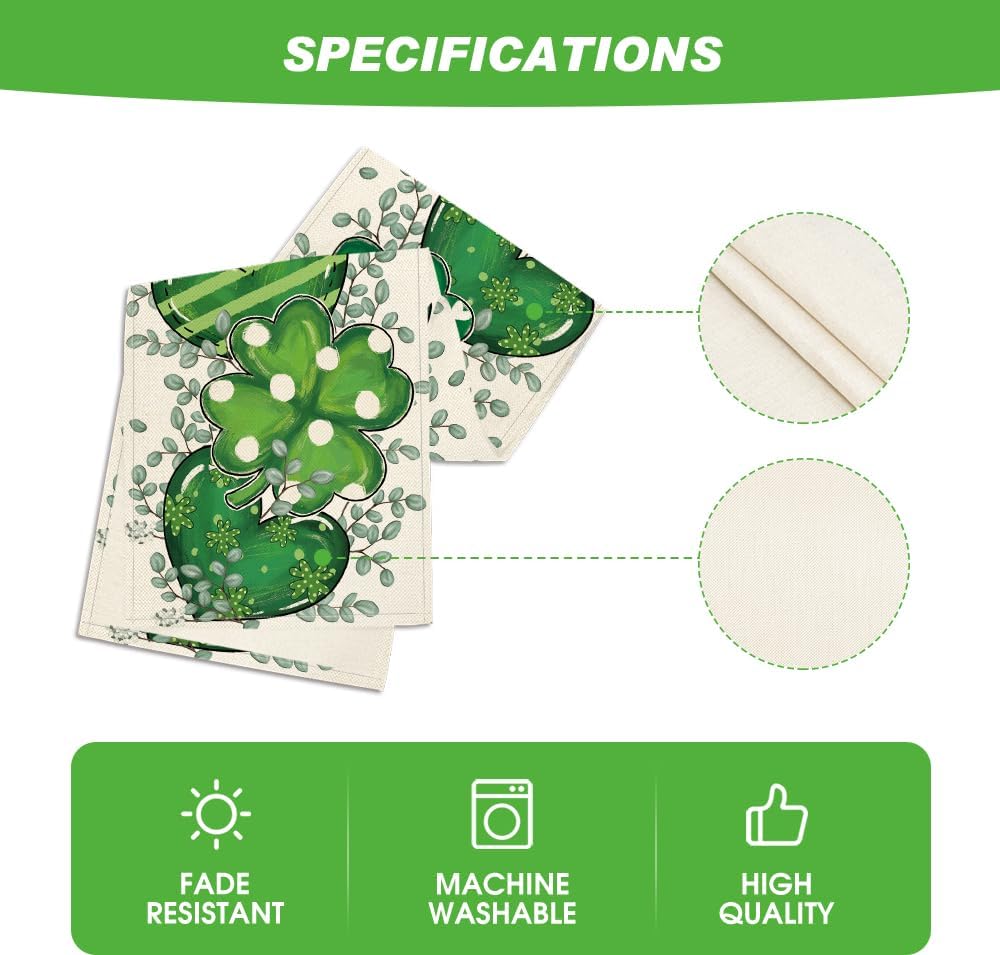 Artoid Mode Shamrock Eucalyptus Heart St. Patrick's Day Table Runner,Seasonal Spring Kitchen Dining Table Decoration for Home Party Decor 13 x 72 Inch