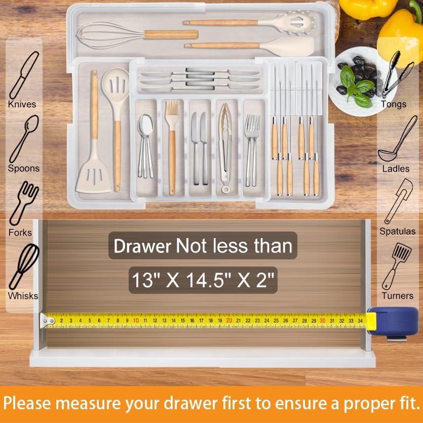 Homecor Silverware Organizer- Expandable Kitchen Drawer Organizer Utensil Holder White