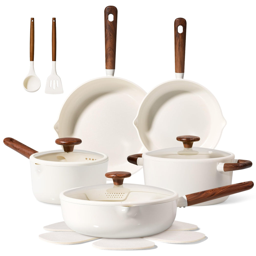 CAROTE Nonstick Pots and Pans, Induction Titanium Cookware Set 16pcs Kitchen Cooking Sets, Pot and Pan Non Stick w/Frying pan (PFOS, PFOA Free)
