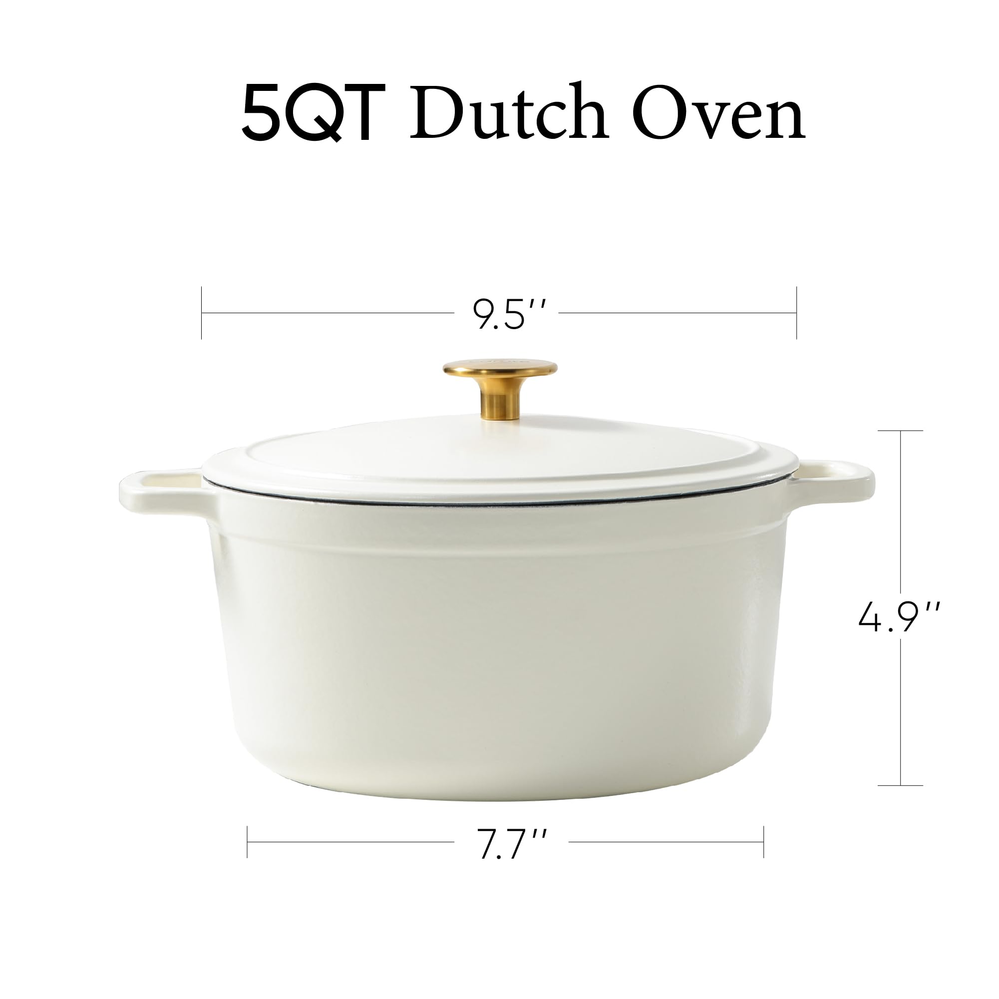 CAROTE 5QT Enameled Cast Iron Dutch Oven Pot with Lid, Heavy-Duty Dutch Oven for Sourdough Bread Baking, Braising, Stews, Roasting, Healthy & Non-Toxic, Dual Handles, All Stovetop Compatible, Oven Safe up to 500° F, Cream White