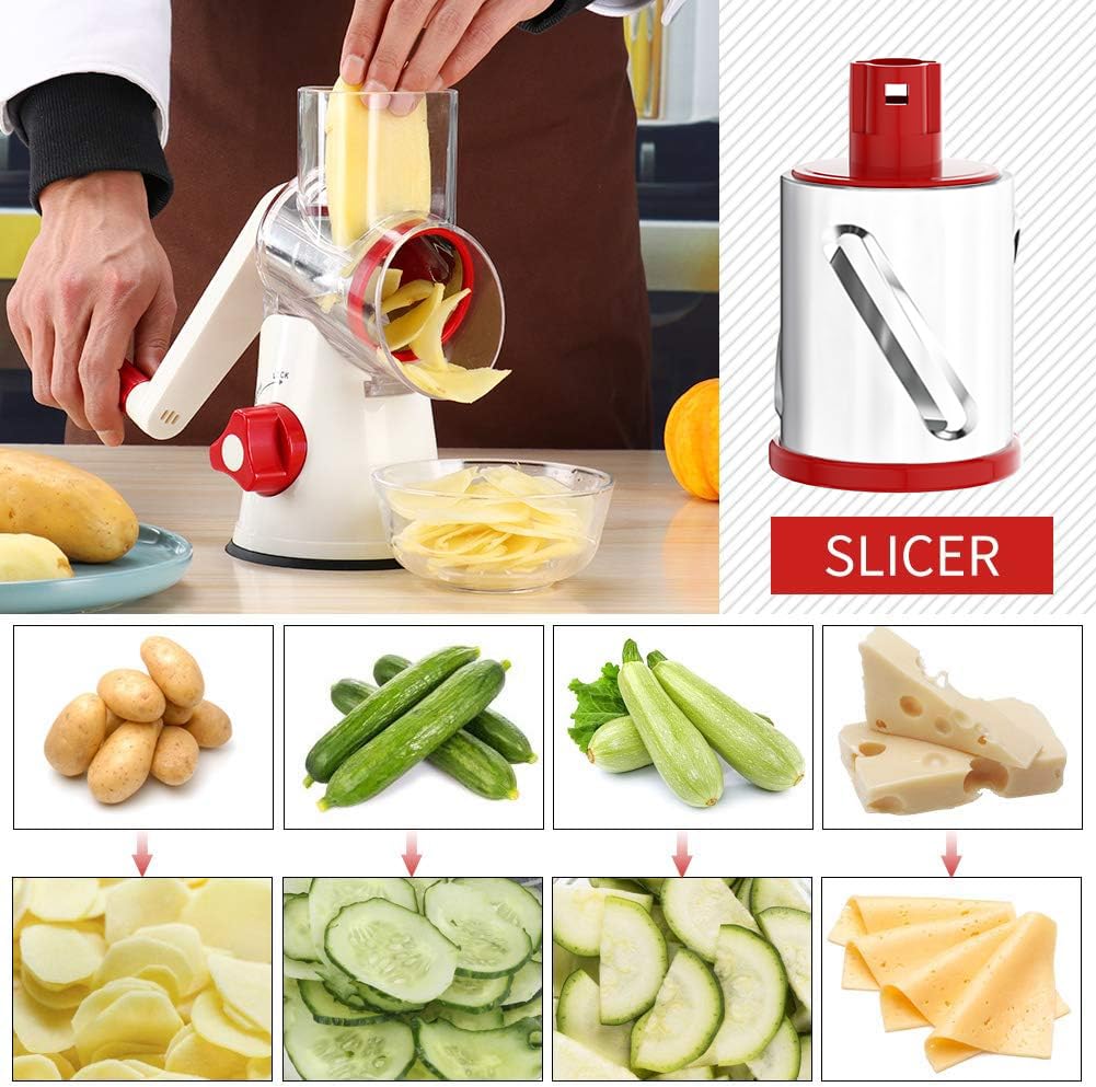 Cambom 5 in 1 Rotary Cheese Grater Hand Crank Cheese Shredder for Fresh Cheese, Vegetable, Nuts,Non-slip Suction Base, Black