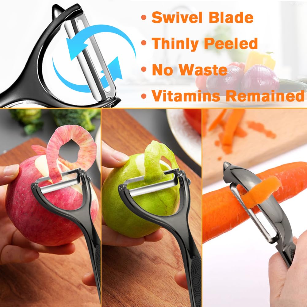 Vegetable Peeler, Potato Peelers for Kitchen Stainless Steel Multi-function Set Fruit Peeler For Kitchen and Household Tools Y & I Shape Swivel Blades for Fruit Vegetables(Black)