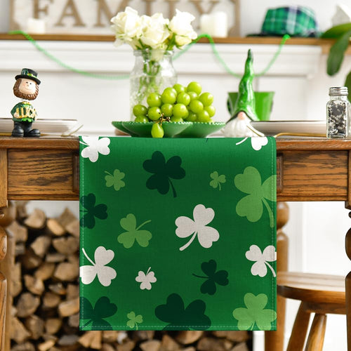Artoid Mode Green Shamrock St. Patrick's Day Table Runner, Seasonal Spring Kitchen Dining Table Decoration for Home Party Decor 13x72 Inch