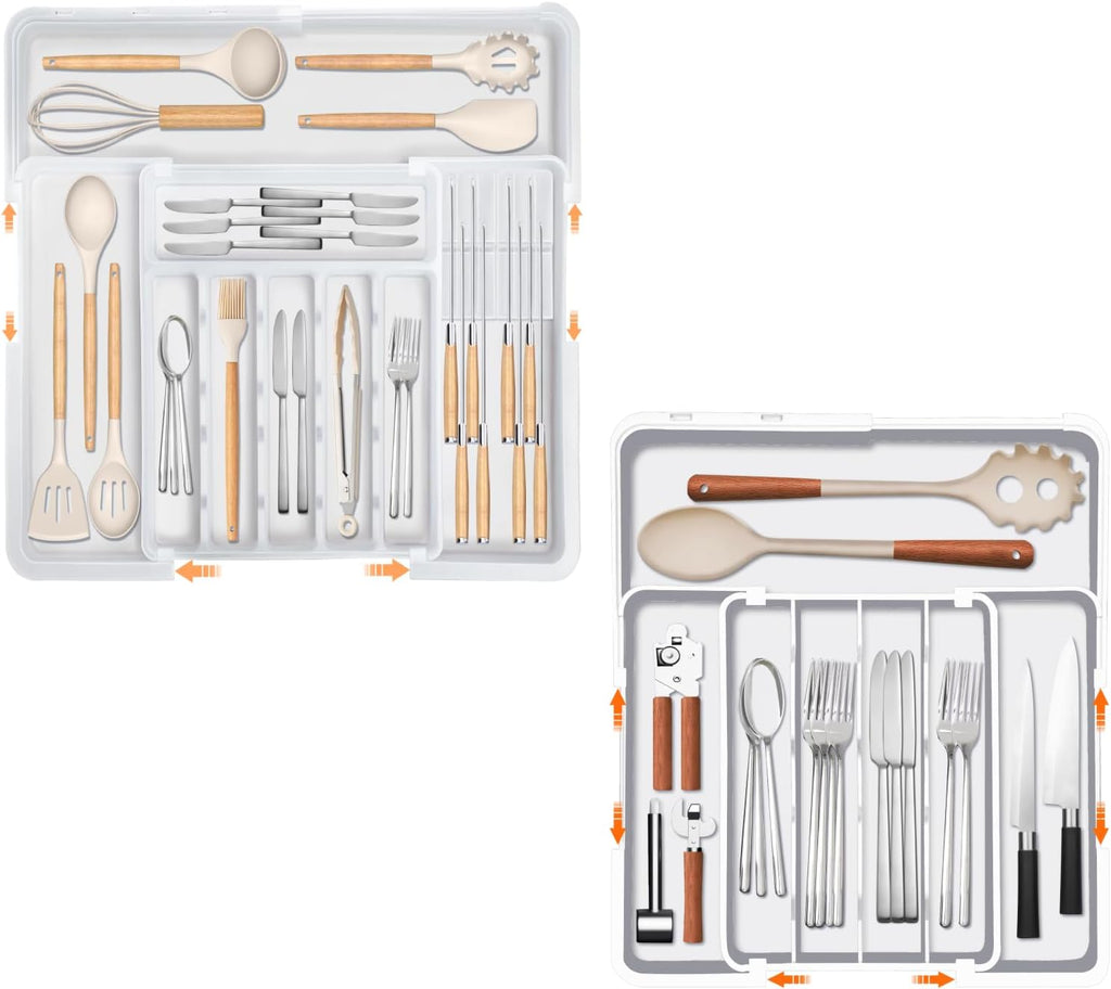 Homecor Silverware Organizer- Expandable Kitchen Drawer Organizer Utensil Holder White