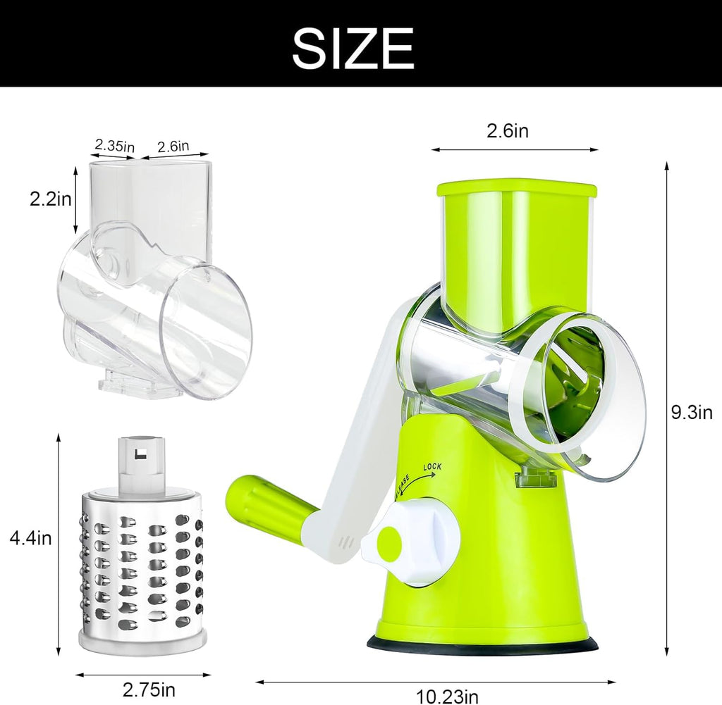 Cambom 5 in 1 Rotary Cheese Grater Hand Crank Cheese Shredder for Fresh Cheese, Vegetable, Nuts,Non-slip Suction Base, Black