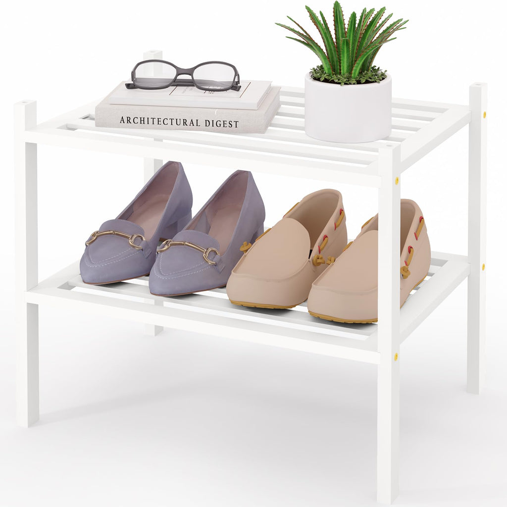 Smiry Bamboo Shoe Rack 3-Tier, Stackable Wooden Shoe Organizer for Entryway & Closet, Free Standing Wood Shoe Storage Shelf for Front Door & Small Spaces, Natural