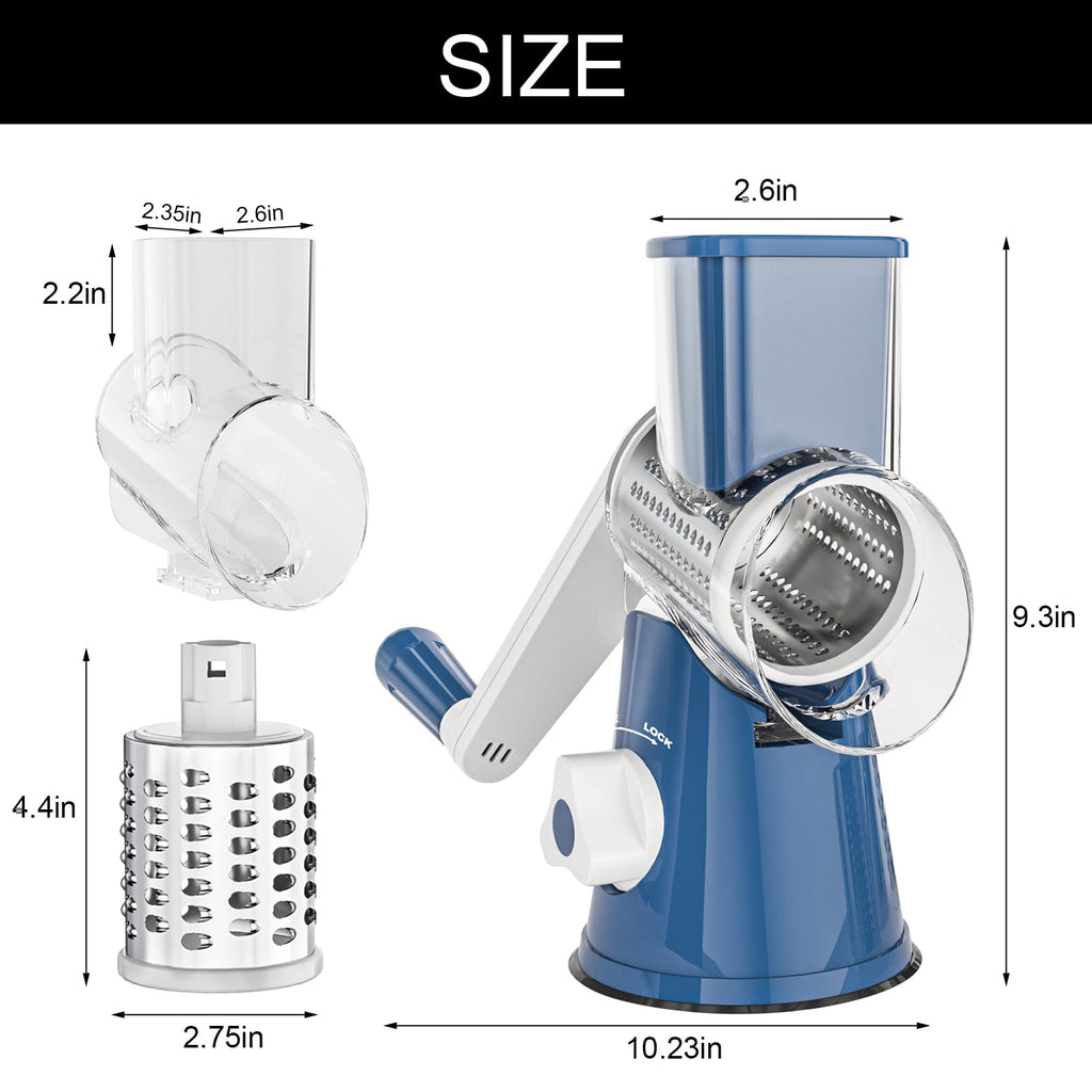 Cambom 5 in 1 Rotary Cheese Grater Hand Crank Cheese Shredder for Fresh Cheese, Vegetable, Nuts,Non-slip Suction Base, Black