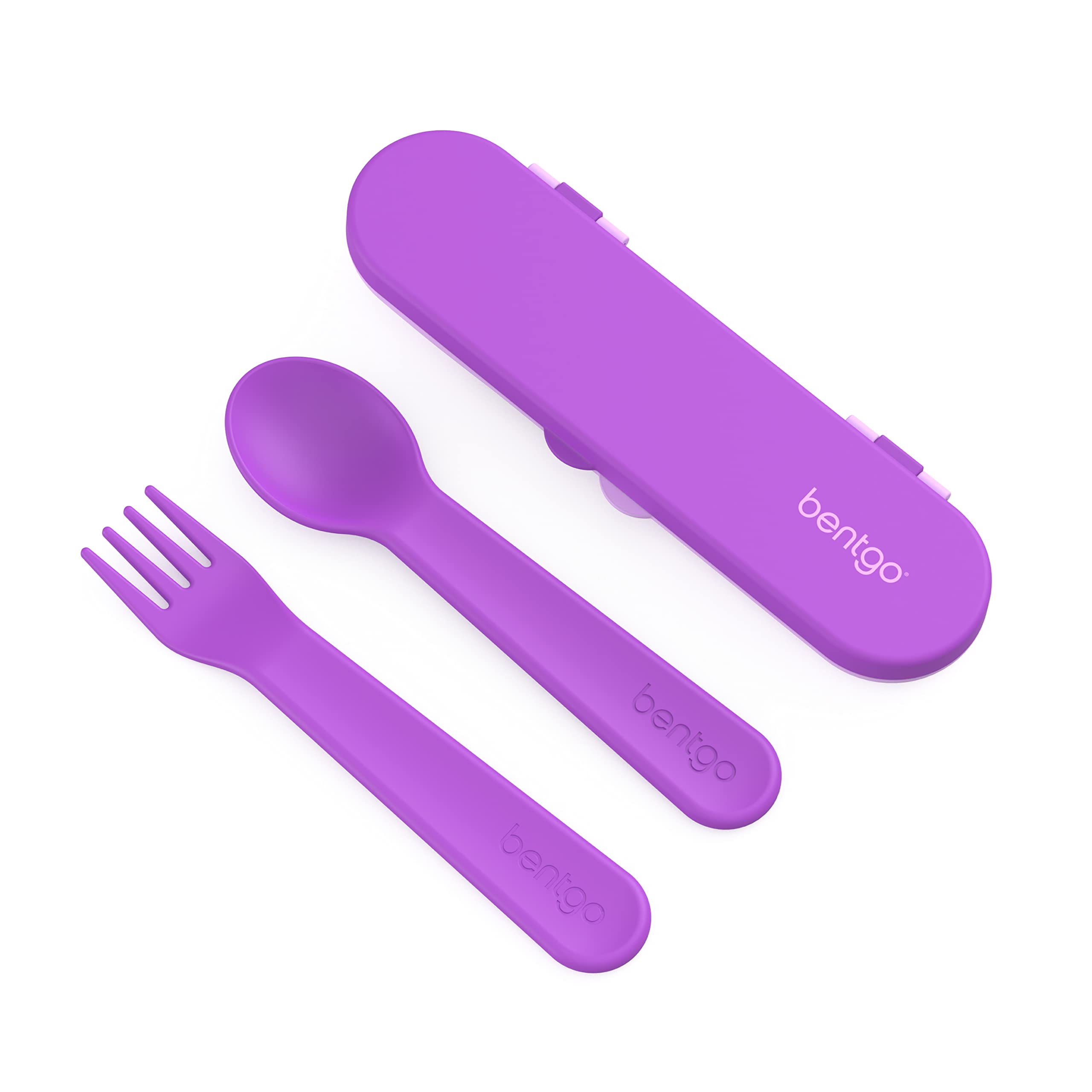 Bentgo Kids Utensil Set - Reusable Plastic Fork, Spoon & Storage Case BPA-Free Materials, Easy-Grip Handles, Dishwasher Safe Ideal for School Lunch, Travel, Outdoors (Rainbows and Butterflies)